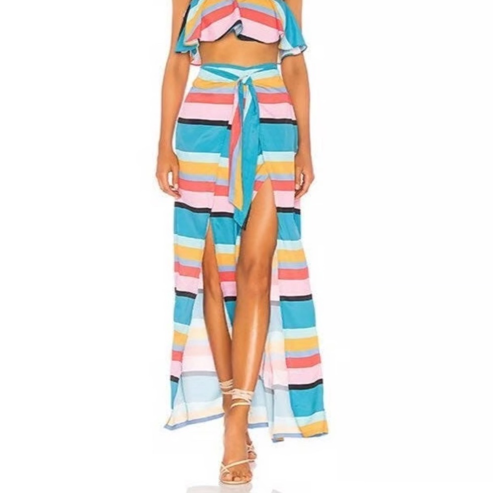 NWT! Lovers + Friends Striped Chela Wide Leg Full Length Side Vents Pants  S